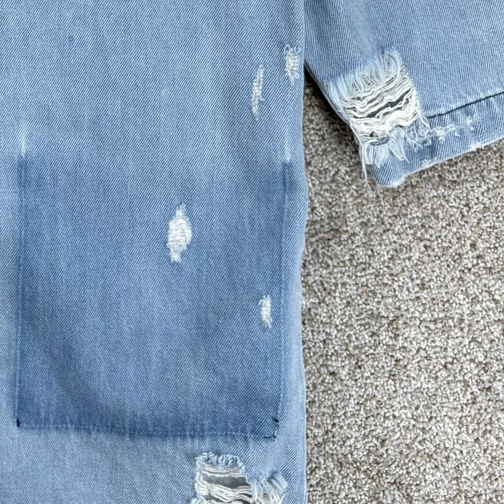 Zara ZW The Levitha Denim Coat Womens XS Light Wash Destroyed Denim Chore Duster